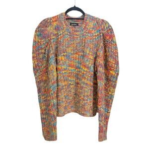 LEA & VIOLA Rainbow Puff Sleeve Sweater Womens L Beautiful Eclectic Winter Style